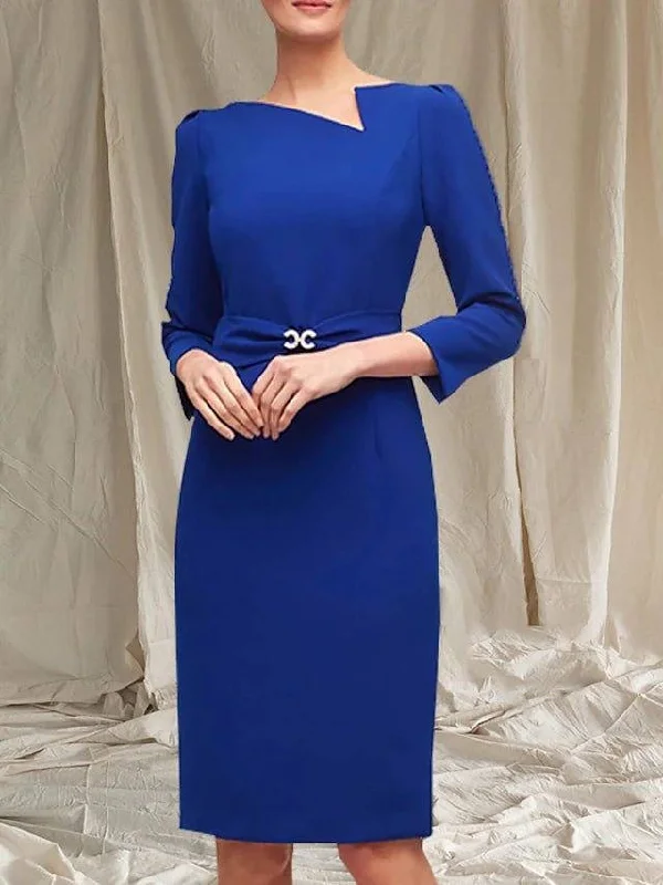Sheath / Column Mother of the Bride Dress Elegant Vintage Bateau Neck Knee Length Stretch Fabric Sleeveless with Sash / Ribbon Sheath / Column Mother of the Bride Dress Elegant Vintage Bateau Neck Knee Length Stretch Fabric Sleeveless with Sash / Ribbon