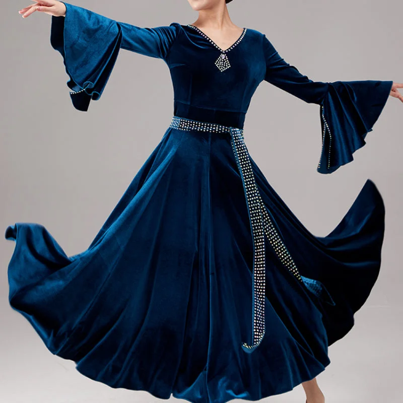 Puff Sleeve Ballroom Dance Dress With Belt