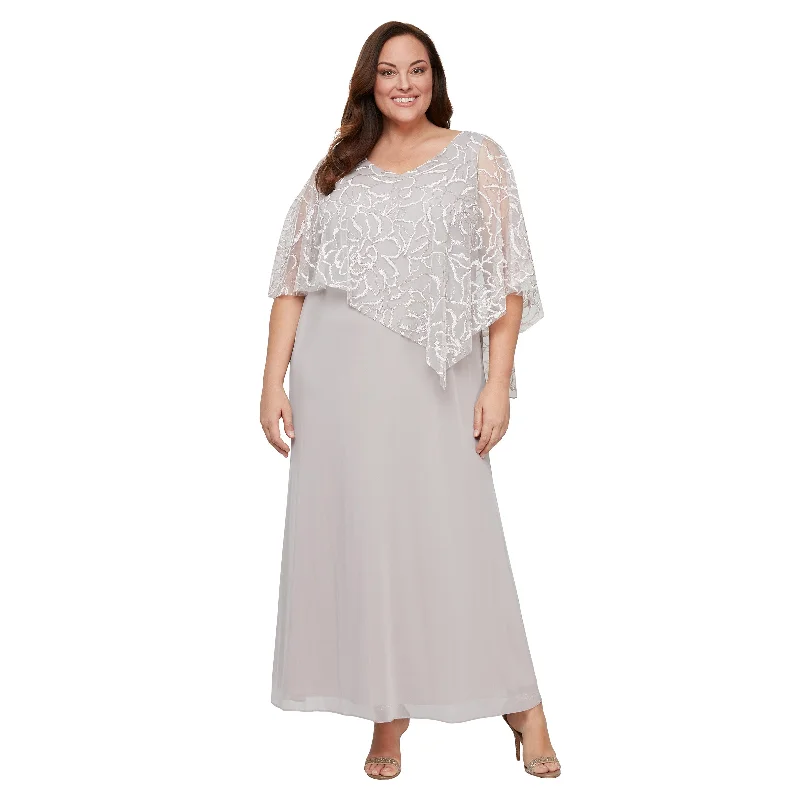 SL Fashions 9433123 Long Formal Glitter Plus Size Cape Dress