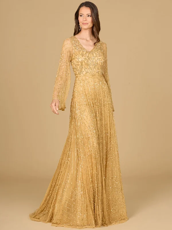Lara Dresses 29115 A Line Long Sleeve Beaded Formal Evening Dress