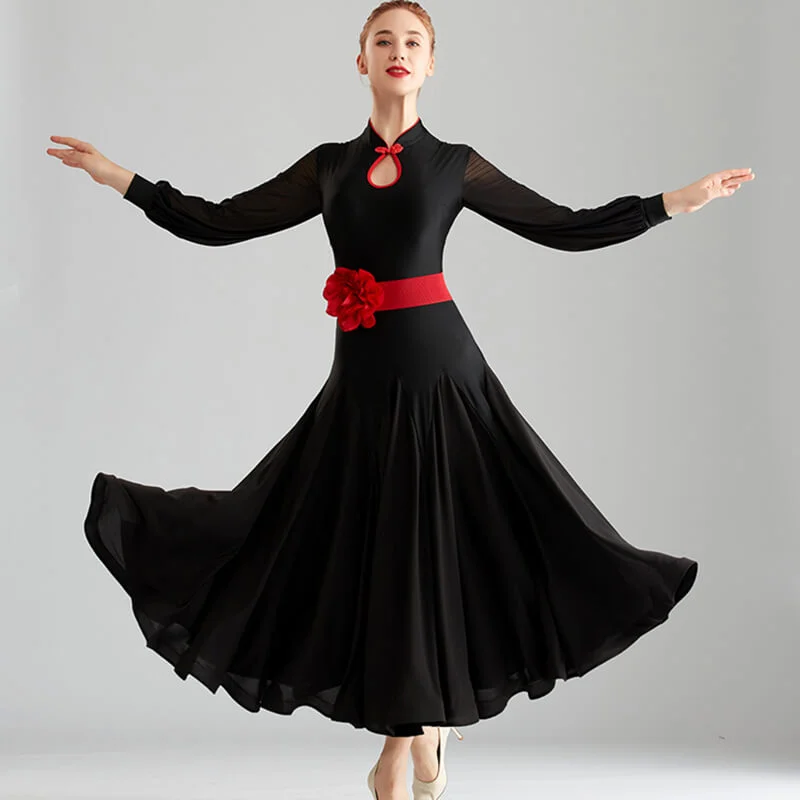 Mandarin Collar Puff Sleeve Ballroom Dress