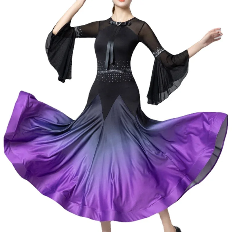 Gradient Long Sleeve Ballroom Dance Dress
