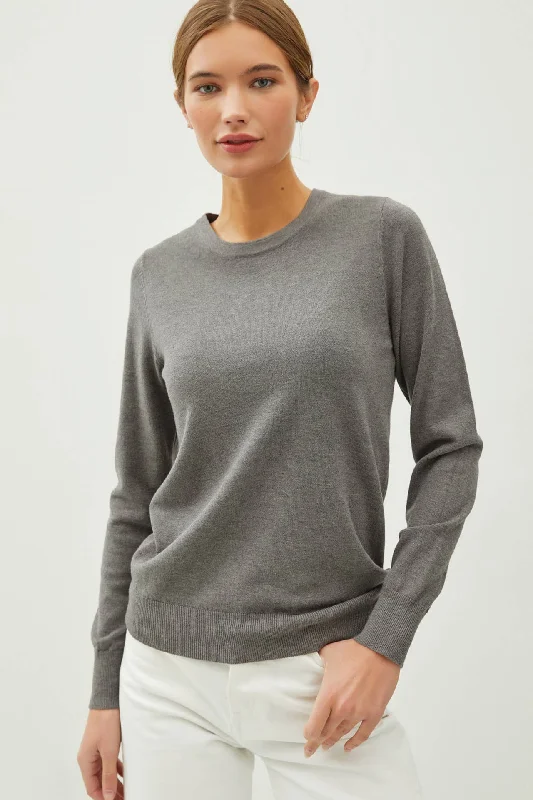 Soft Basic Crew Neck Sweater | Charcoal Denim Fabric Leather Fabric Suede Fabric
