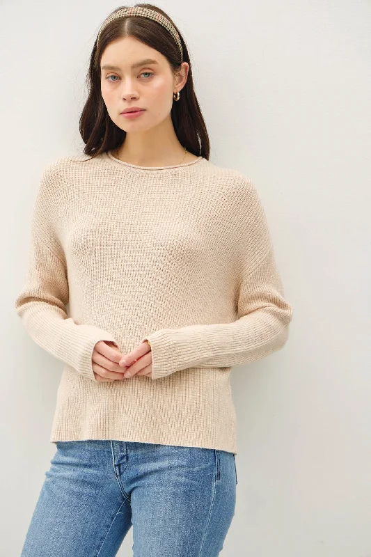 SOFT WAFFLE KNIT RAW HEM SWEATER: Oatmeal Hooded Sweater Collared Sweater Shawl Collar SOFT WAFFLE KNIT RAW HEM SWEATER: Oatmeal Hooded Sweater Collared Sweater Shawl Collar
