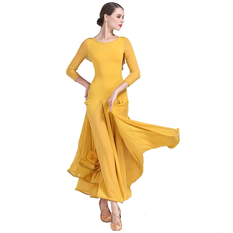 Flared Boat Neck 3/4 Length Sleeve Dress