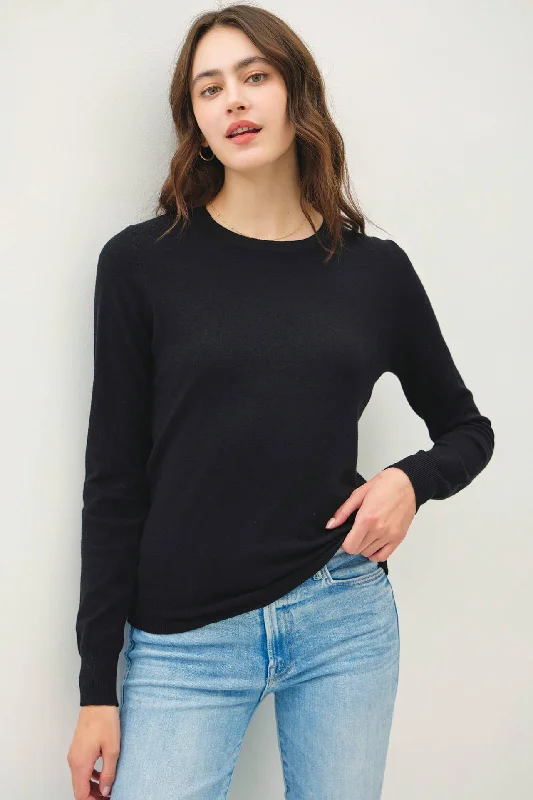 Soft Basic Crew Neck Sweater | Black Front Pockets Side Pockets Patch Pockets