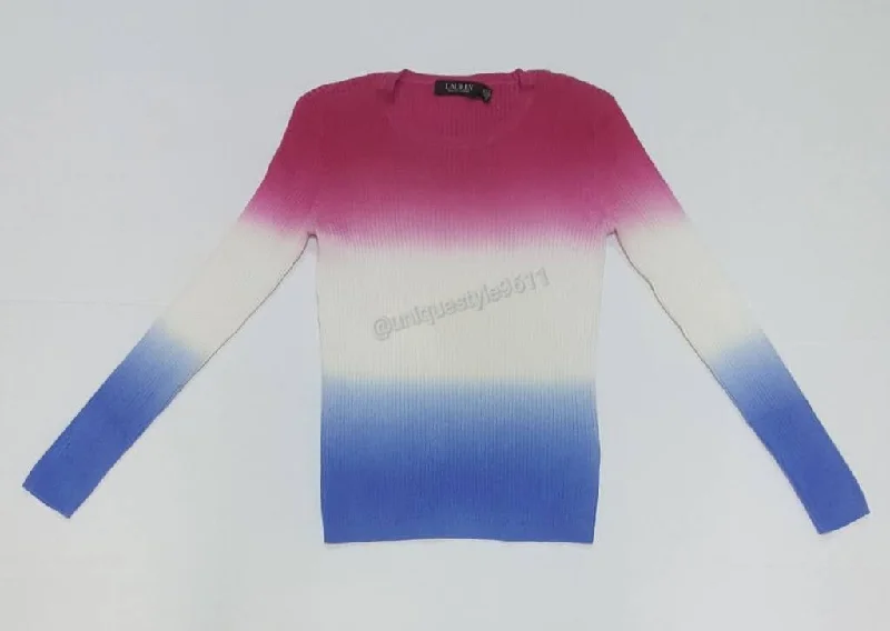 Nwt Lauren Ralph Lauren Dip Dyed Ribbed Sweater Cashmere Blend Cotton Blend Poly Blend