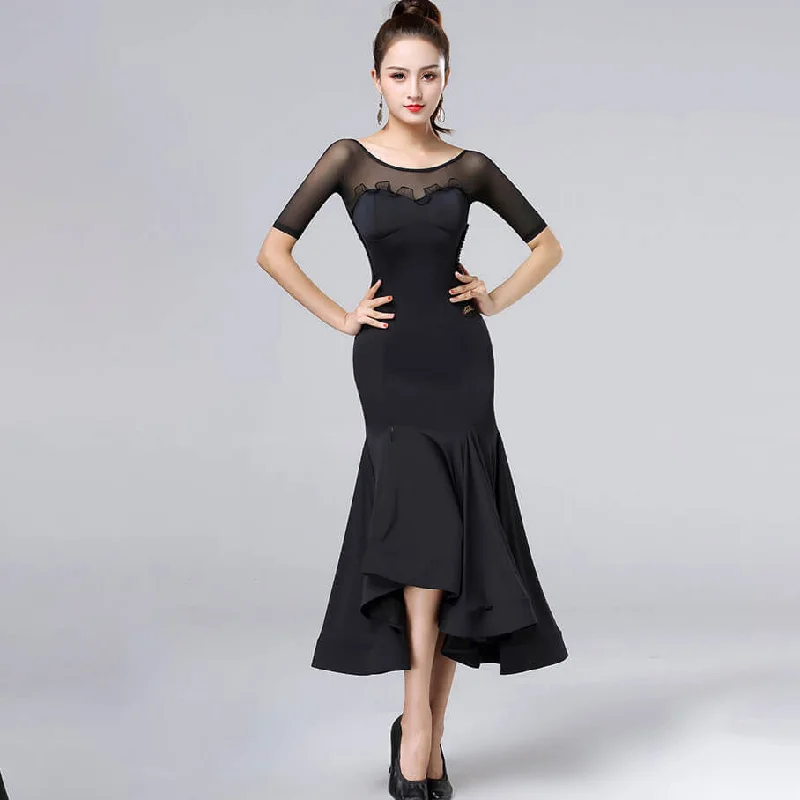 Lace Short Sleeve Ballroom Dress with Mesh
