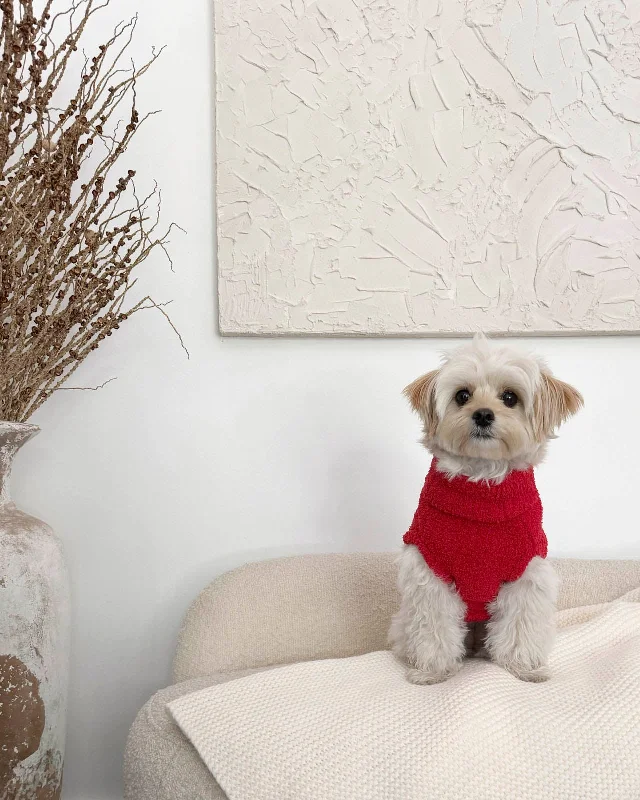 Red Fuzzy Pet Sweater Chenille Fabric Brocade Fabric Lace Fabric