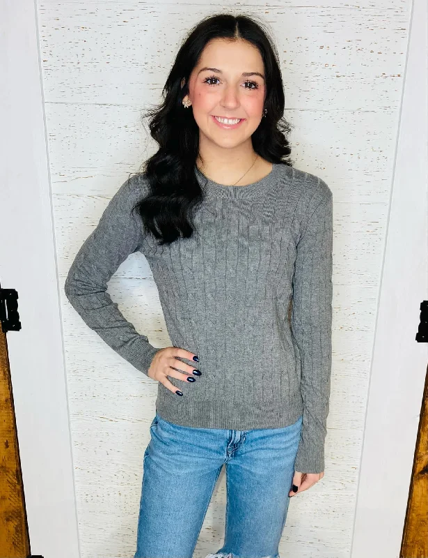 Dark Grey Cable Knit Sweater Lace Blend Ribbed Blend Corduroy Blend