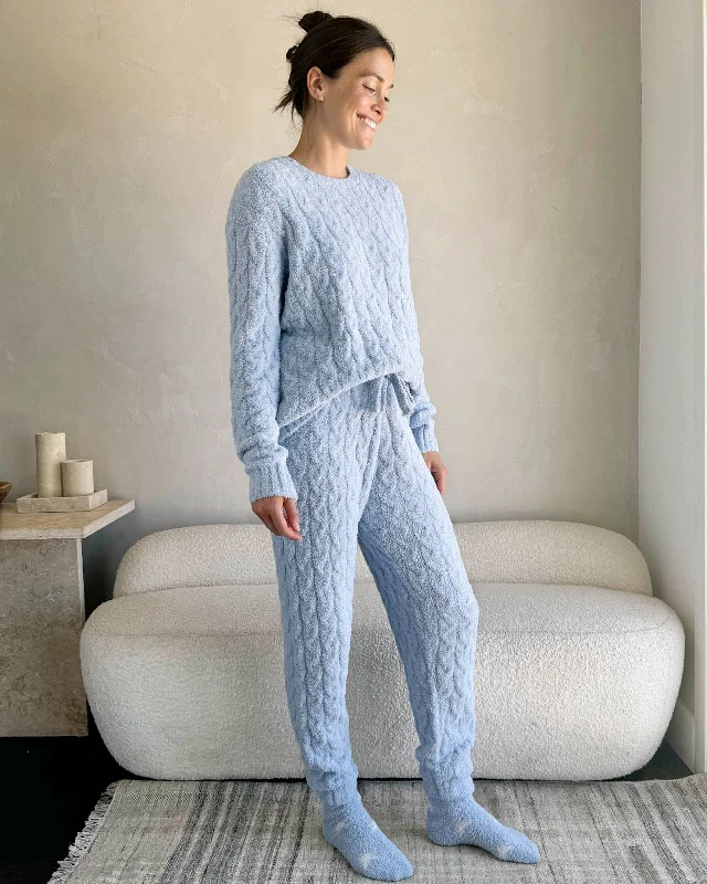 Sky Blue Fuzzy Cable Knit Sweater PJ Set Wool Sweater Cotton Sweater Cashmere Sweater
