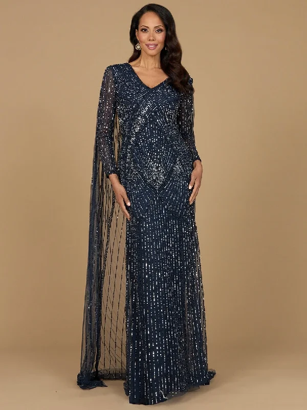 Lara Dresses 28956 Long Sleeve Formal Beaded Cape Evening Dress