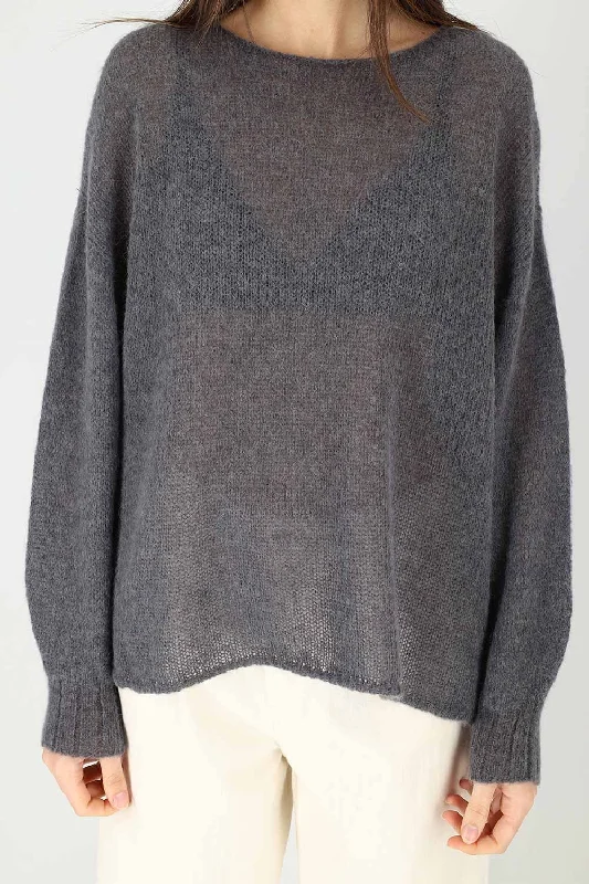 Mus & Bombon Amoia Boat Neck Sweater | Anthracite | Clearance Final Sale Velvet Chenille Corduroy