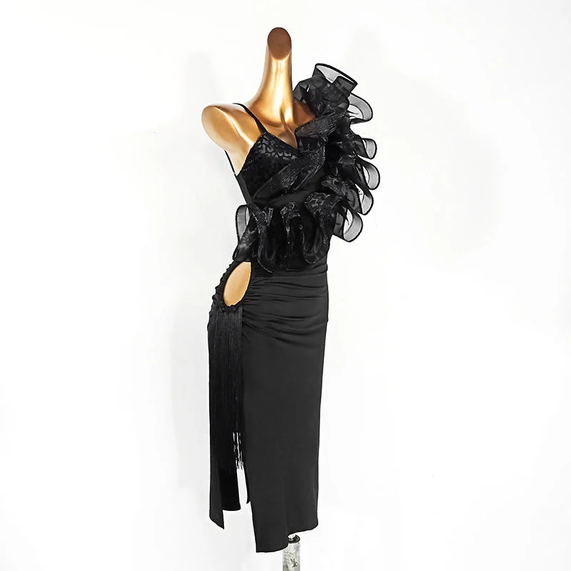 Suspenders Split Latin Dance Dress