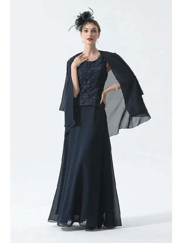 Two Piece A-Line Mother of the Bride Dress Elegant Square Neck Floor Length Chiffon 3/4 Length Sleeve with Embroidery Two Piece A-Line Mother of the Bride Dress Elegant Square Neck Floor Length Chiffon 3/4 Length Sleeve with Embroidery