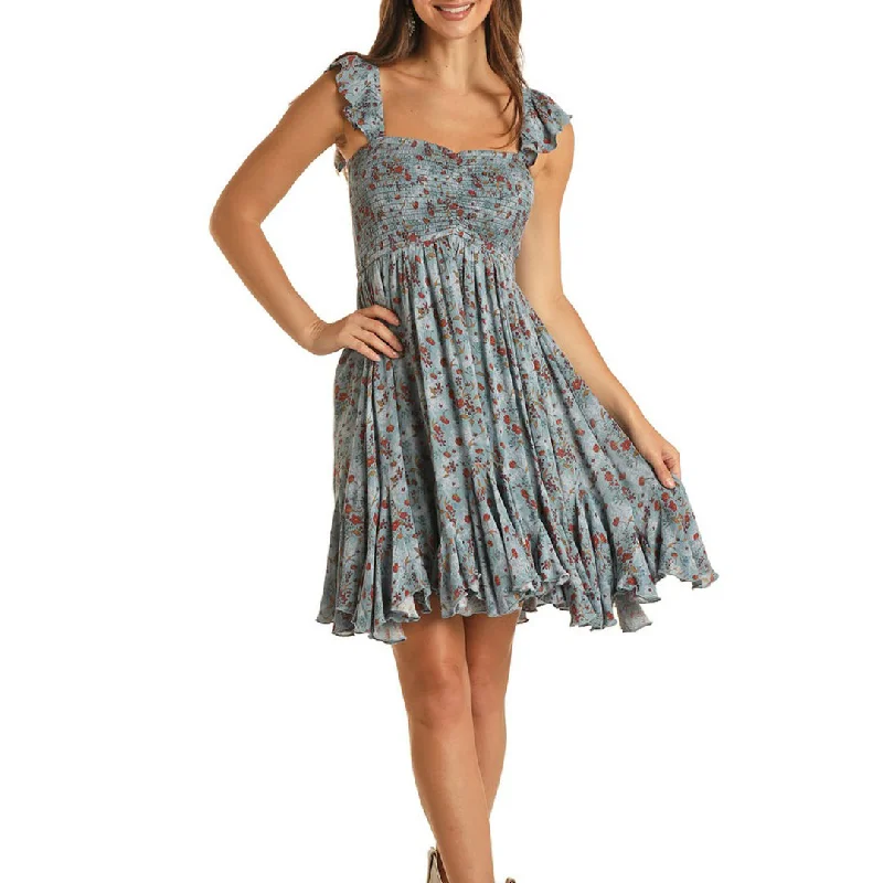 Rock & Roll Cowgirl Women's Floral Dress In Blue