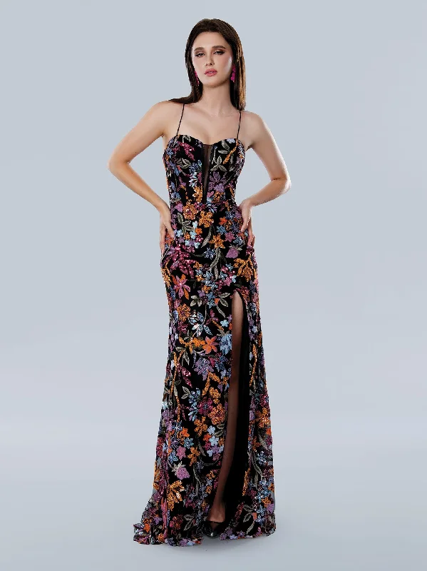 Stella Couture 25175 Long Formal Sequin Floral Print Prom Dress