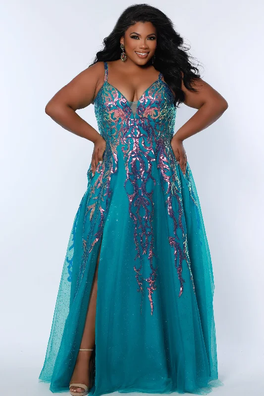Sydneys Closet TE2302 Plus Size Long Formal A Line Glitter Prom Dress