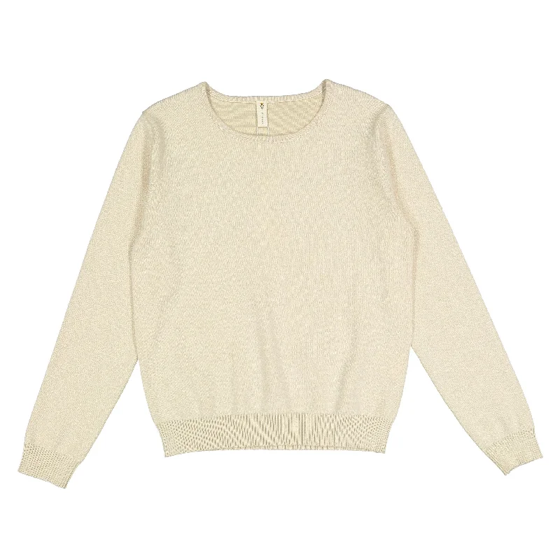 Ava and Lu Beige Sweater Herringbone Houndstooth Plaid