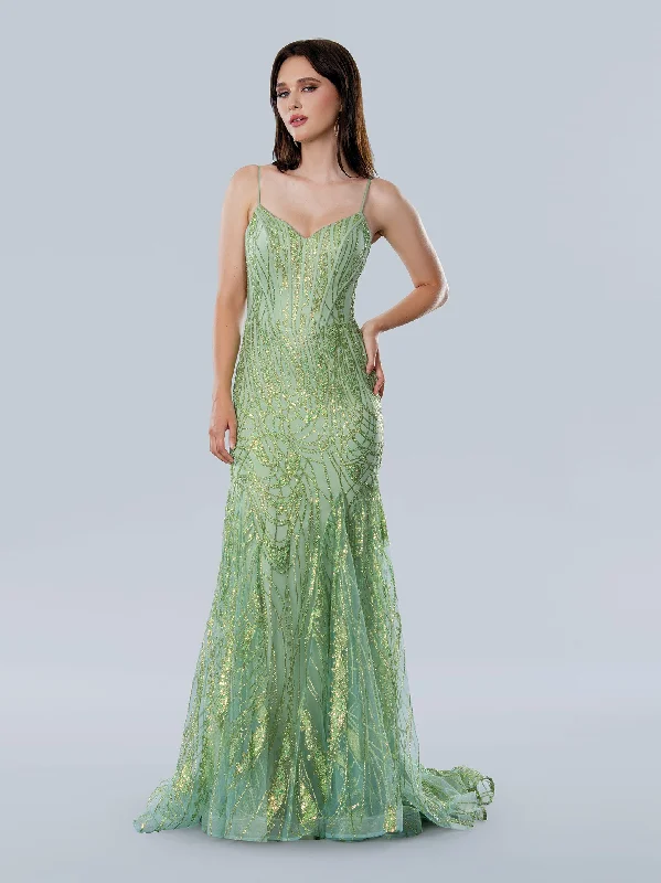 Stella Couture 25105 Long Formal Glitter Corset Prom Dress