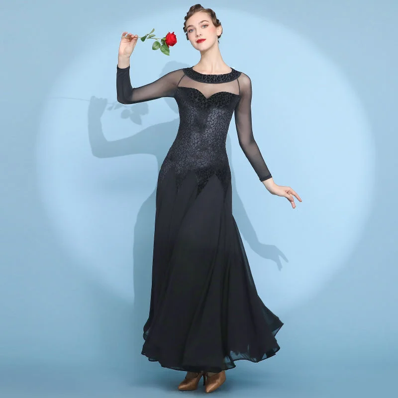 Velvet Black Long Ballroom Dance Dress