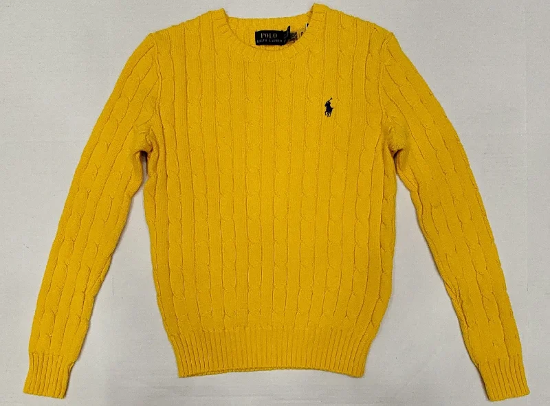 Nwt Polo Ralph Lauren Women's Yellow Cable Knit Small Pony Cotton Sweater Boxy Sweater Fitted Sweater A-Line Nwt Polo Ralph Lauren Women's Yellow Cable Knit Small Pony Cotton Sweater Boxy Sweater Fitted Sweater A-Line