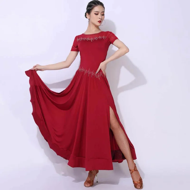 Short Sleeve A-Line Split Long Ballroom Dress