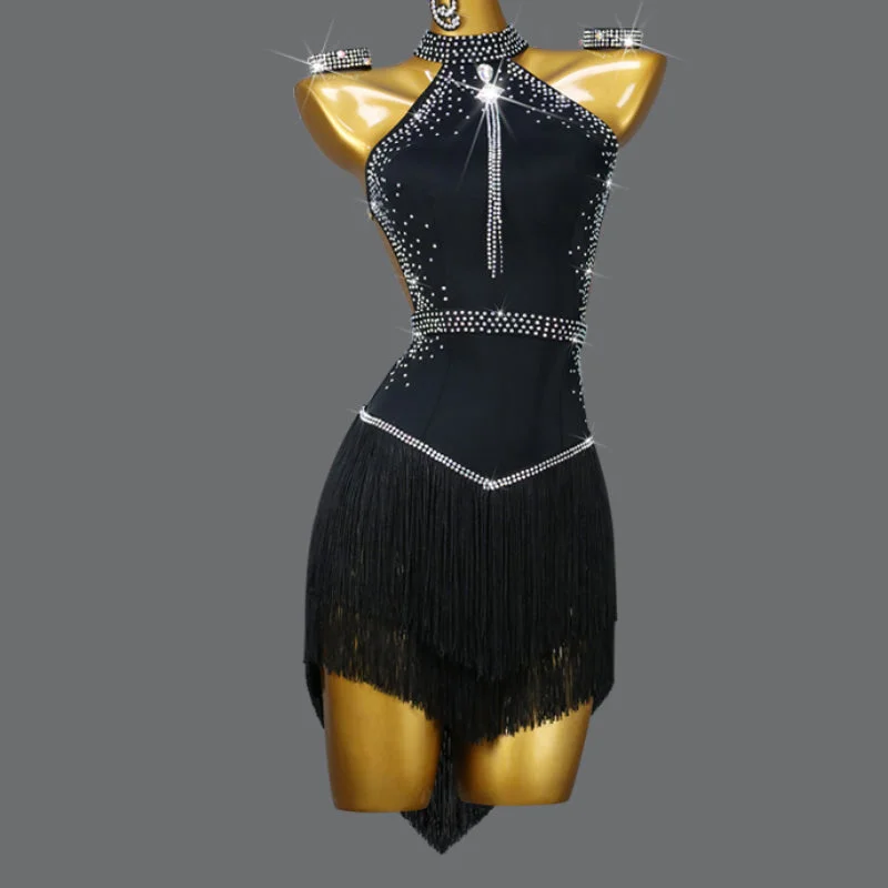 Customized Latin Competition Rhinestone Dance Dress