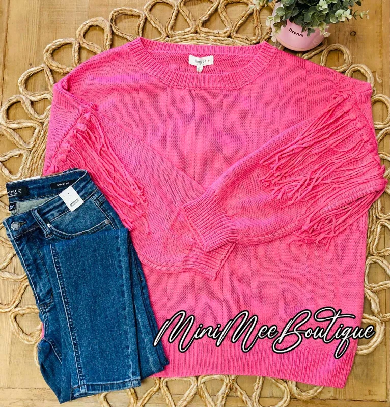 Pink Knit Tassle Sweater Tailored Straight A-Line