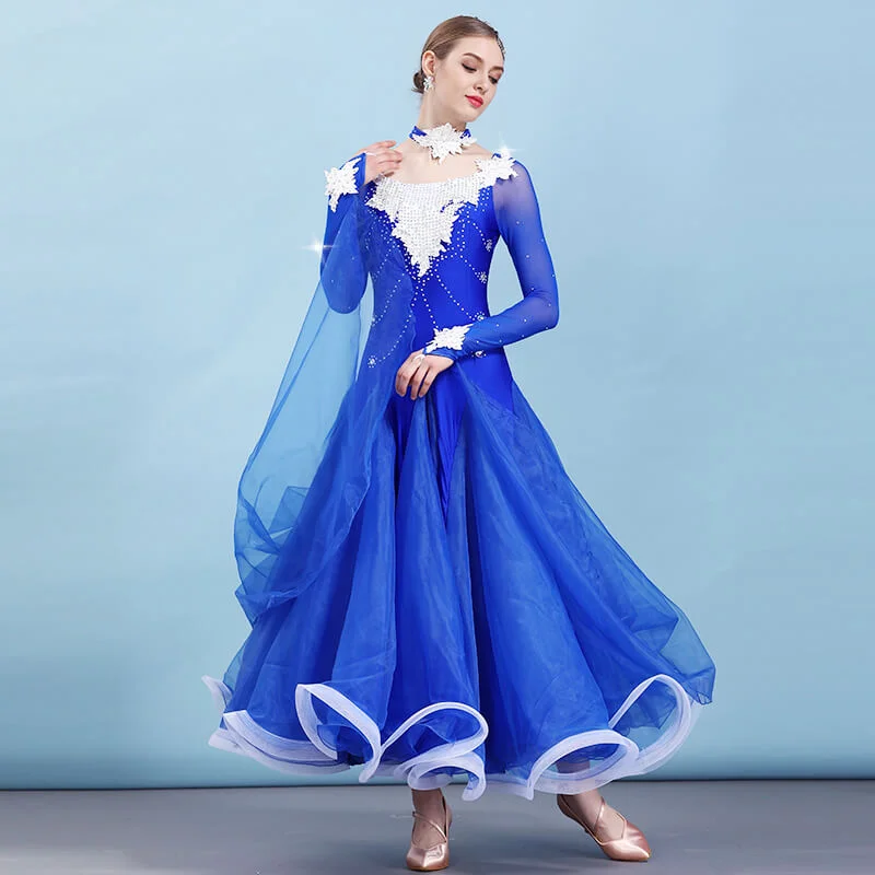 Jewelled Long Sleeve Ballroom Dress with Ribbons