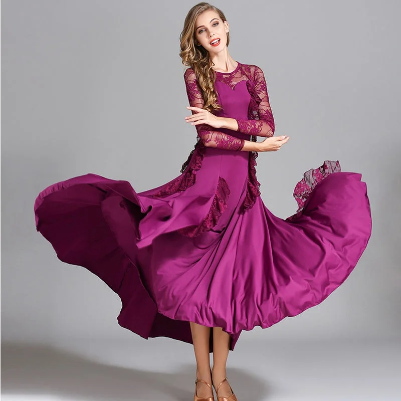 Floral Lace Ruffle Ballroom Dance Dress
