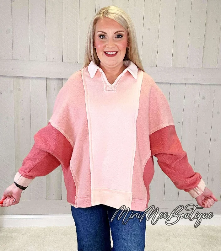 Oversized Pink Polo Sweater Chenille Fabric Brocade Fabric Lace Fabric