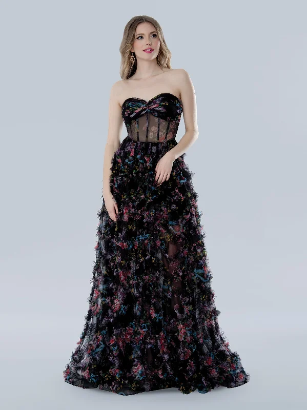 Stella Couture 25117 Long Ball Gown A Line Formal Corset Print Prom Dress