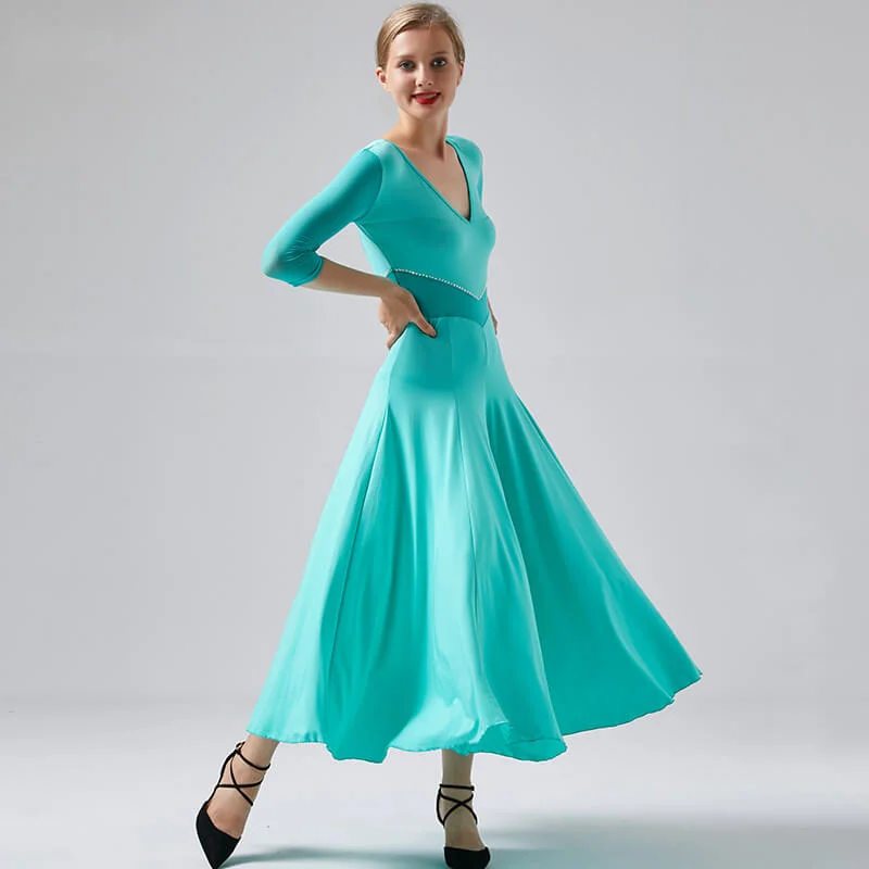 Flared Ballroom Dress with Mesh Abstract Embroidery