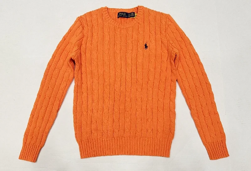 Nwt Polo Ralph Lauren Women's Orange Cable Knit Small Pony Cotton Sweater Graphic Sweater Embroidered Appliqued Nwt Polo Ralph Lauren Women's Orange Cable Knit Small Pony Cotton Sweater Graphic Sweater Embroidered Appliqued