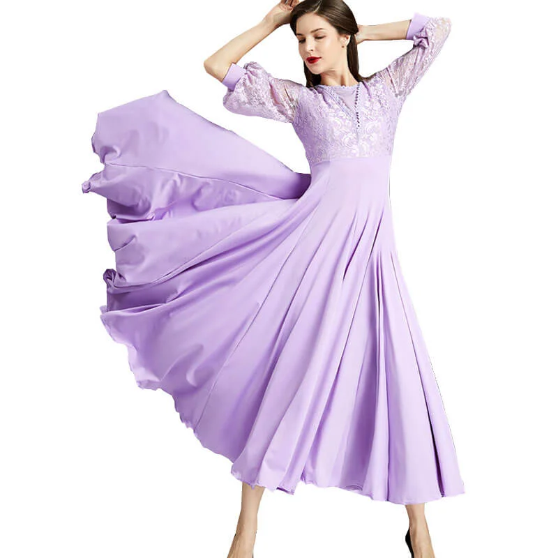 Flared Boat Neck Long Ballroom Dress with Lace