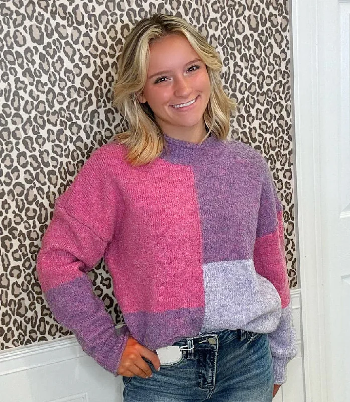 Pink&Purple Block Sweater Sweater Knitwear Pullover