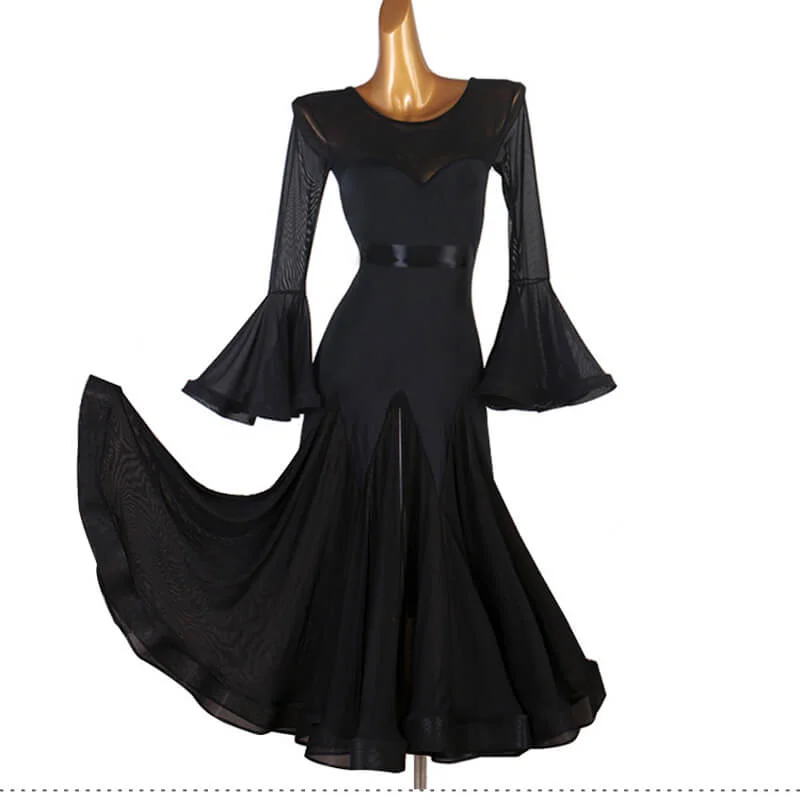 Boat Neck Trumpet Sleeve Ballroom Dress with Mesh