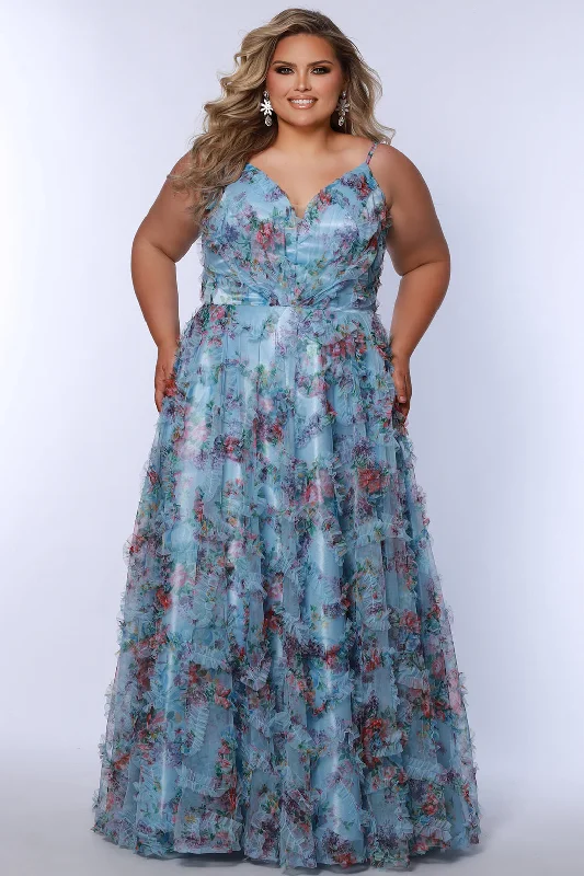 Sydneys Closet TE2508 Long Plus Size Formal Floral Pleated Prom Dress
