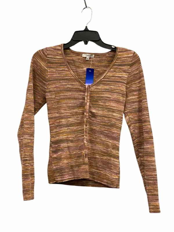 MadeWell Size L Brown Print stripe Sweater Zippered Buttoned Snapped