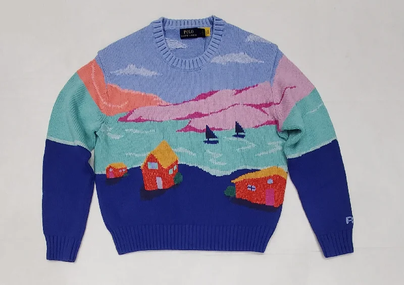 Nwt Polo Ralph Lauren Women's Scenic Sweater Solid Print Embellished