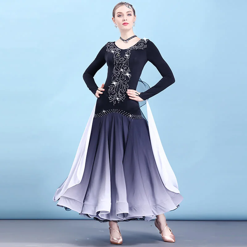 Long Jewelled Ballroom Dress with Lace