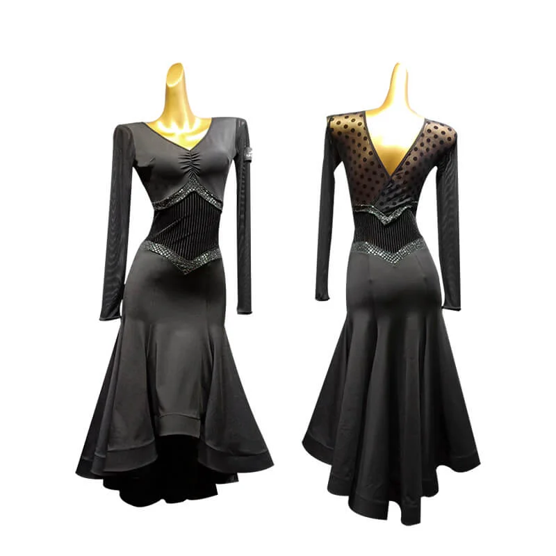 V Neck Long Sleeve Ballroom Dress with Lace