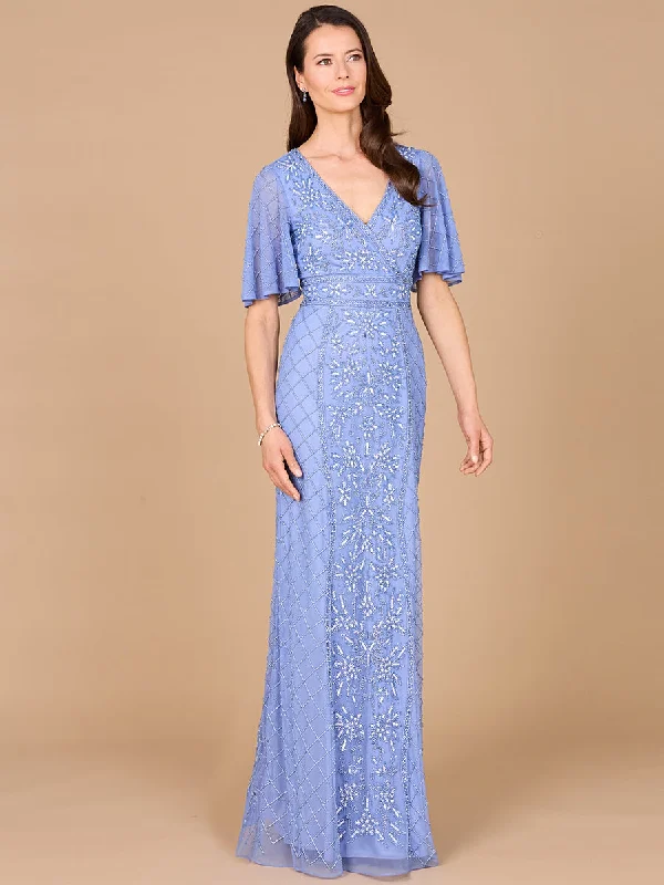 Lara Dresses 28983 Cape Sleeve Beaded Long Formal Dress