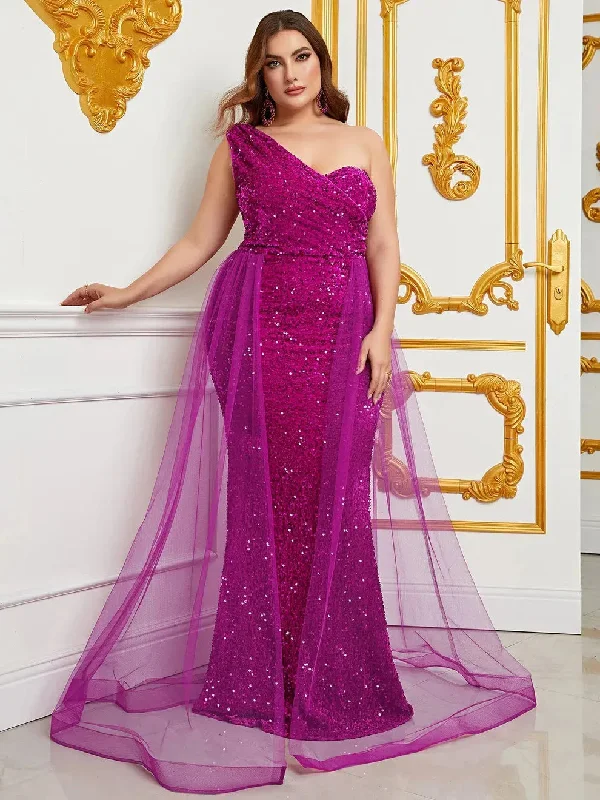 Plus Size One Shoulder Sequin Mermaid Evening Dresses