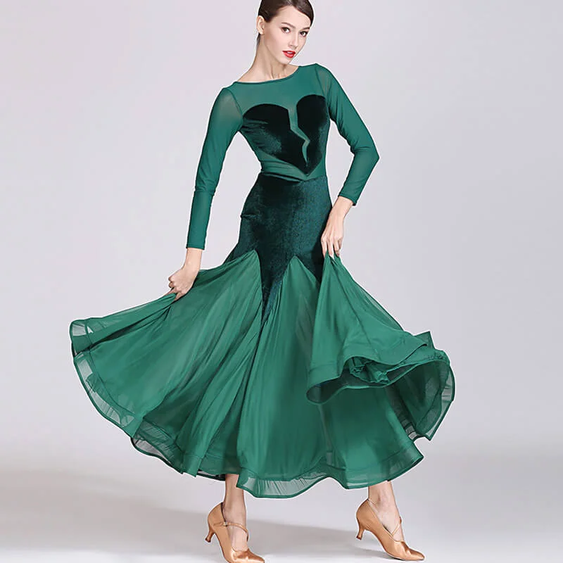 Crew Neck Long Sleeve Ballroom Dress