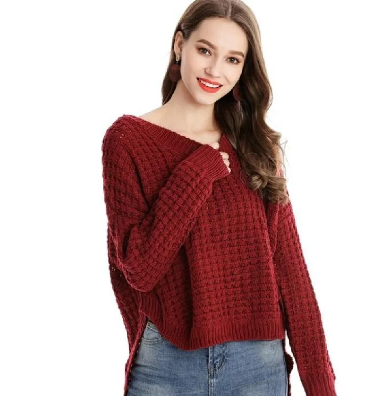Womens Crewneck Uneven Sweater Spandex Blend Rayon Blend Denim Blend