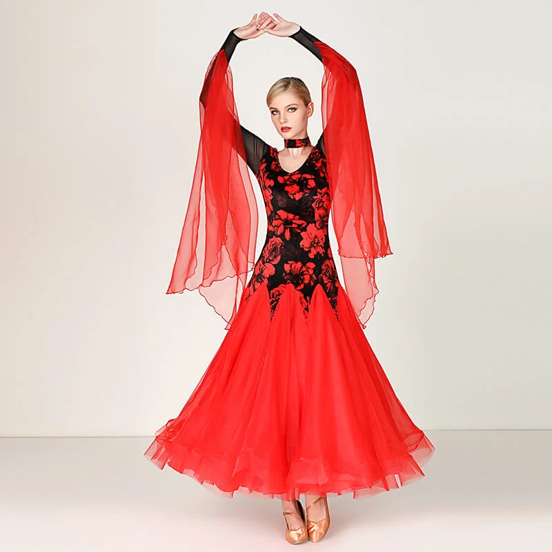 A-Line Floral Ballroom Dress with Mesh