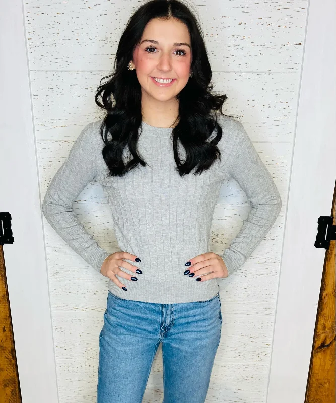 Light Grey Cable Knit Sweater Mesh Blend Leather Blend Suede Blend