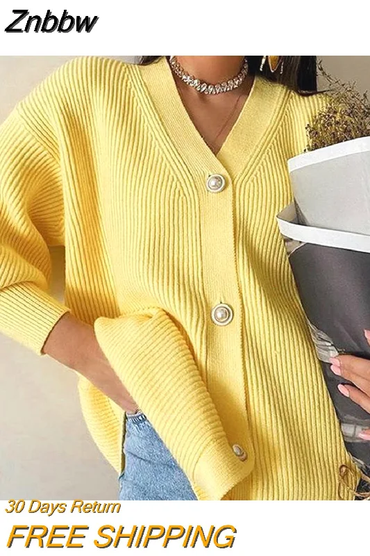 Znbbw color sweater women spring and autumn mid-length V-neck simple temperament knitted cardigan casual single-breasted jacket